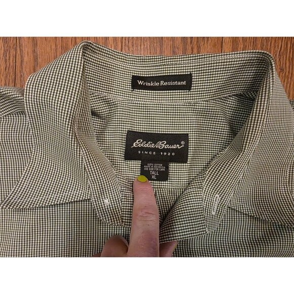 Eddie Bauer Long Sleeve Mens XL Tall Wrinkle Resistant Green‎ White Checkered - Picture 2 of 13